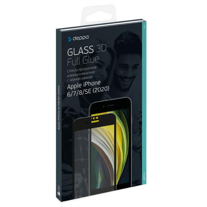 Защитное стекло Deppa 3D Full Glue для Apple iPhone 6/7/8/SE, Черная рамка