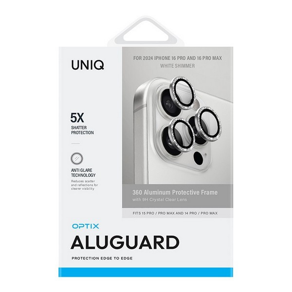 Uniq стекло для iPhone 16 Pro/16 Pro Max OPTIX Camera Lens AluGuard, Белые блестки