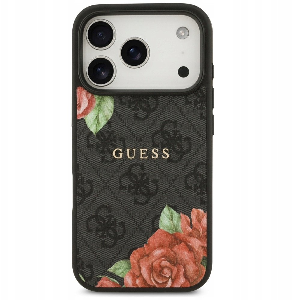 Чехол Guess iPhone 17 Pro Max PU Flowers Roses Hard Black, MagSafe, Черный