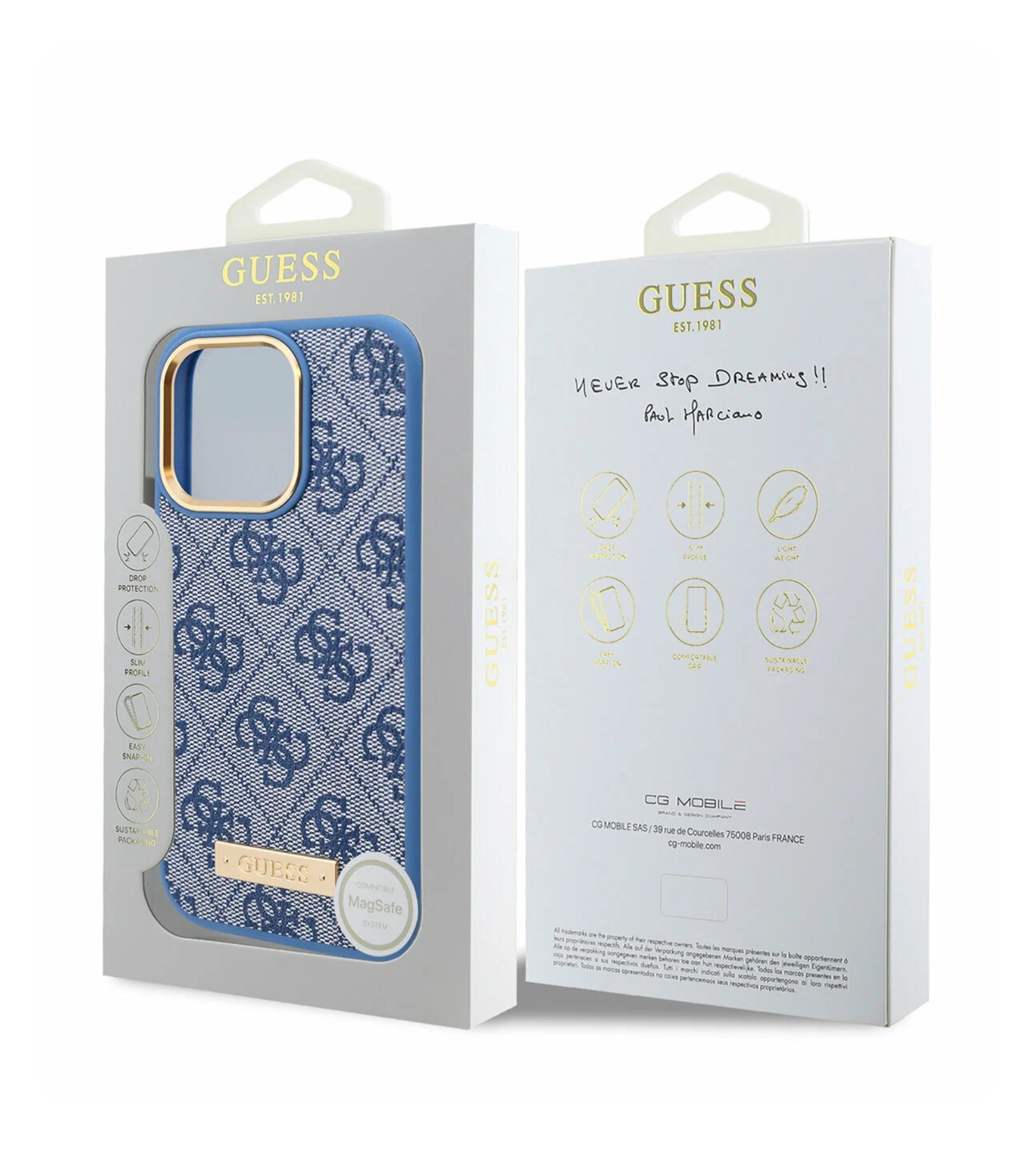 Чехол Guess PU 4G Plate metal logo Hard Blue (MagSafe) для iPhone 16 Pro Max, Синий