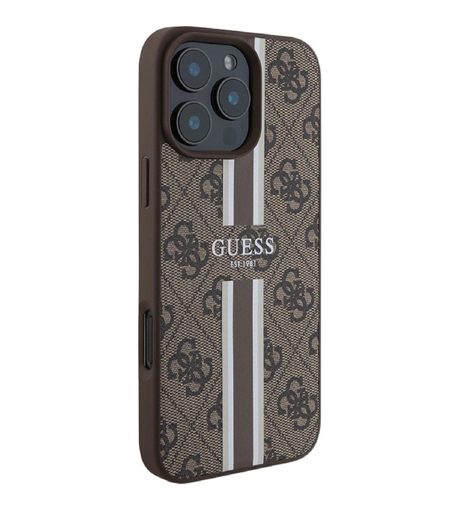 Чехол Guess PU 4G Stripes Hard с MagSafe для iPhone 16 Pro, Коричневый