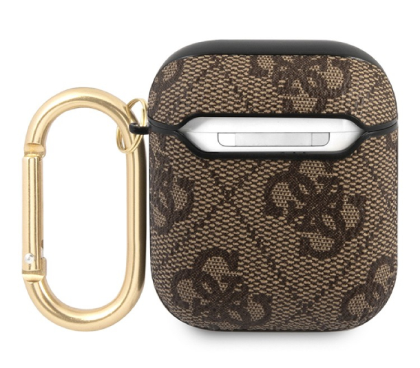Чехол Guess для Airpods 2 PU leather 4G с металлическим логотипом и карабином, Коричневый