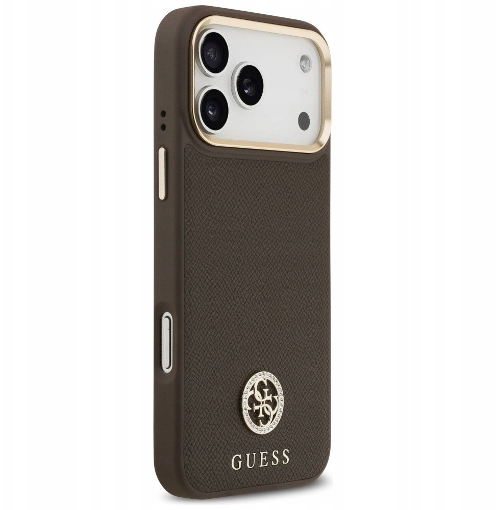 Чехол Guess iPhone 17 Pro Max PU Grained 4G Diamond metal logo Gold camera Hard Brown, MagSafe, Коричневый