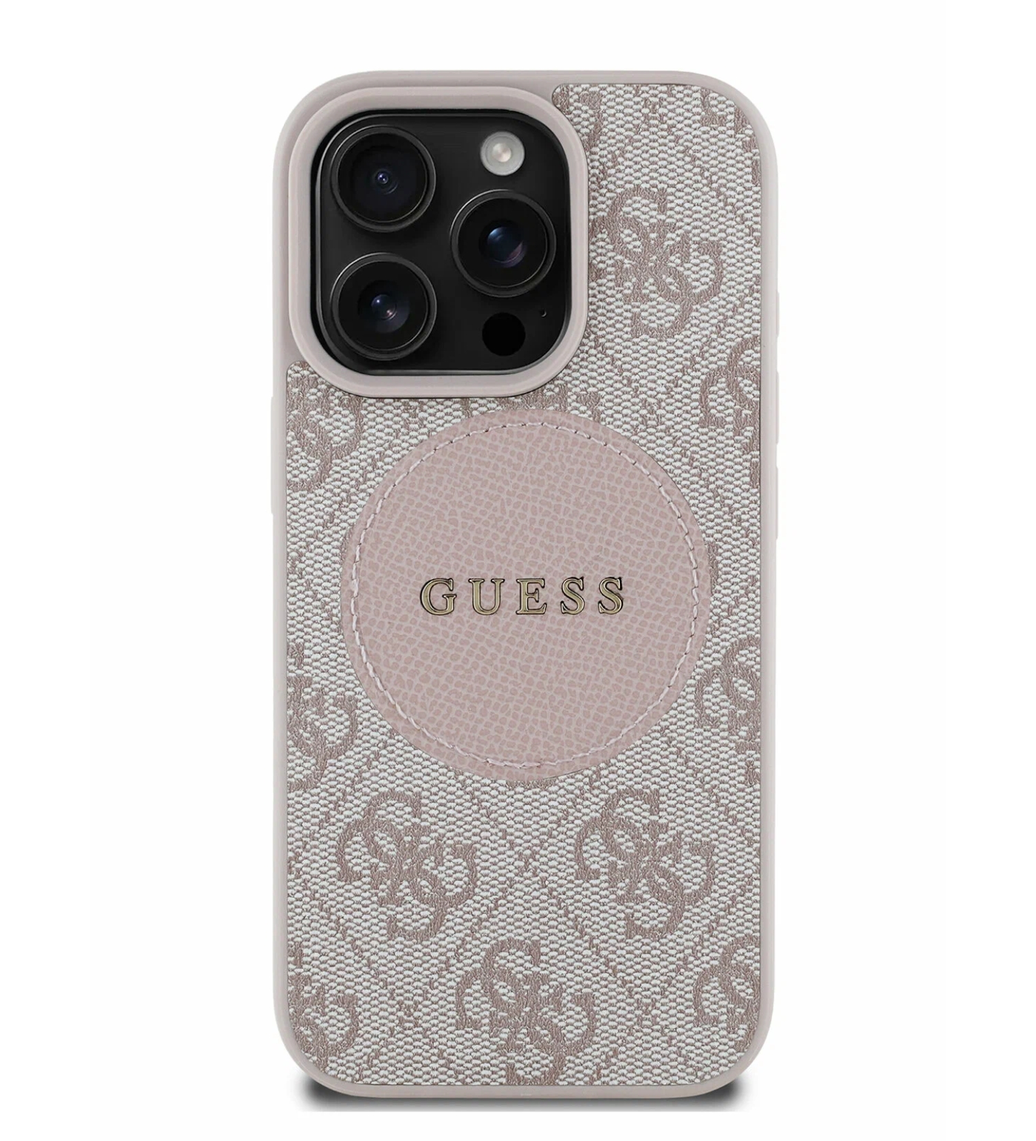 Чехол Guess PU 4G with Round Patch Metal logo Hard с MagSafe для iPhone 16 Pro Max, Розовый
