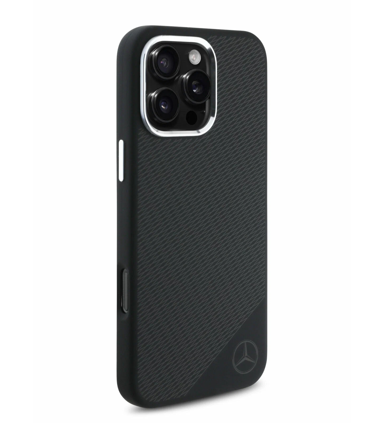 Чехол Mercedes Liquid silicone Wood Imitation Metal camera с MagSafe для iPhone 16 Pro, Черный