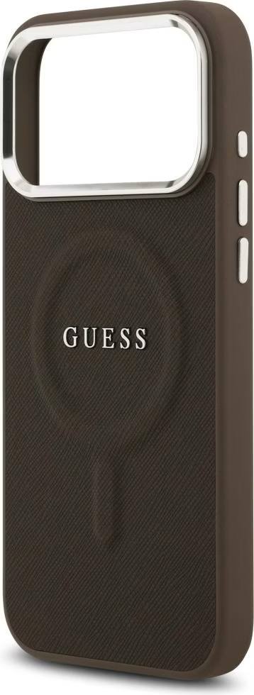 Чехол Guess для iPhone 17 Pro Max PU Grained leather Classic metal logo & Cam, MagSafe, Коричневый