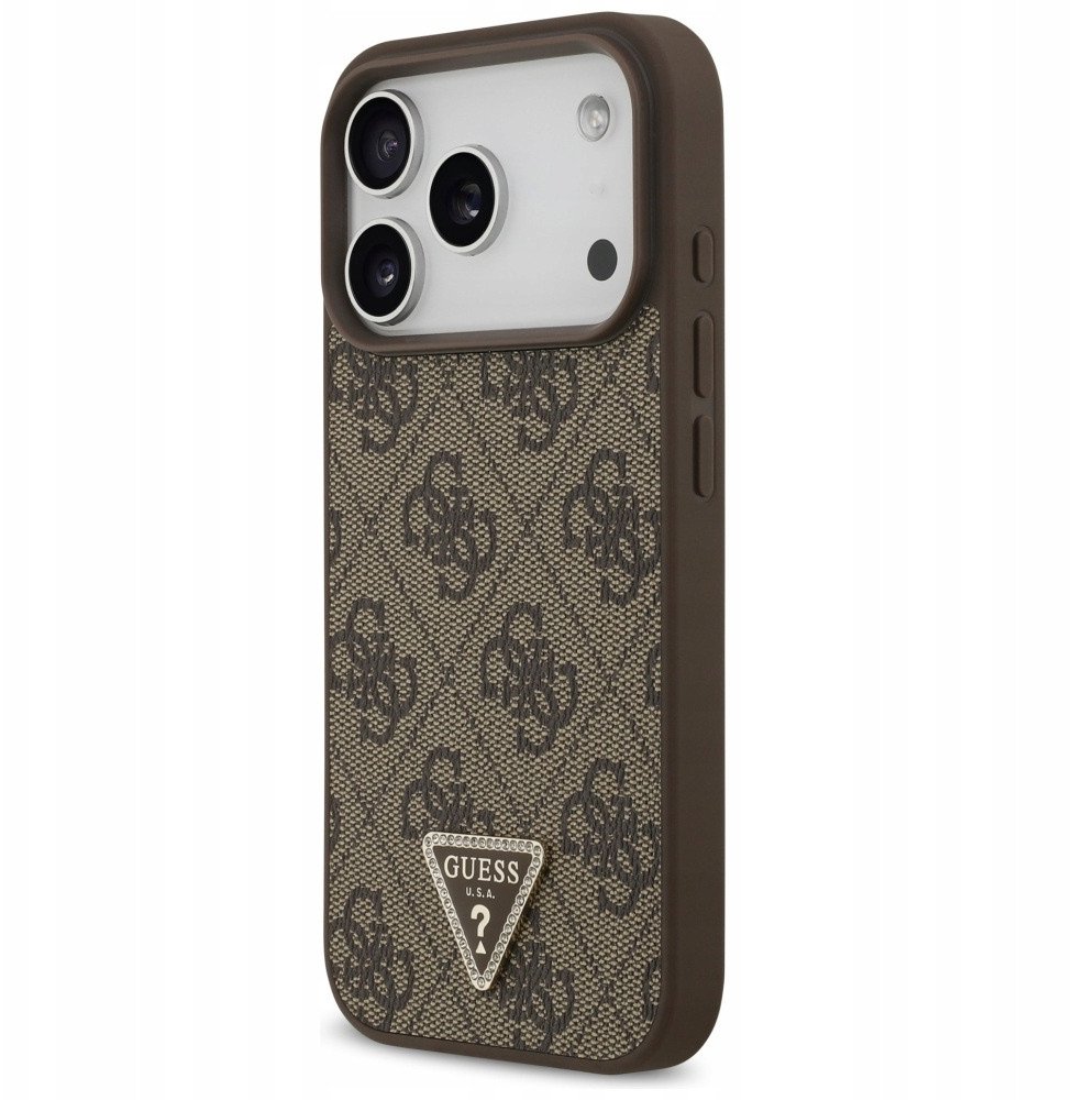 Чехол Guess iPhone 17 Pro PU 4G Triangle Diamond metal logo Hard Brown, Magsafe, Коричневый