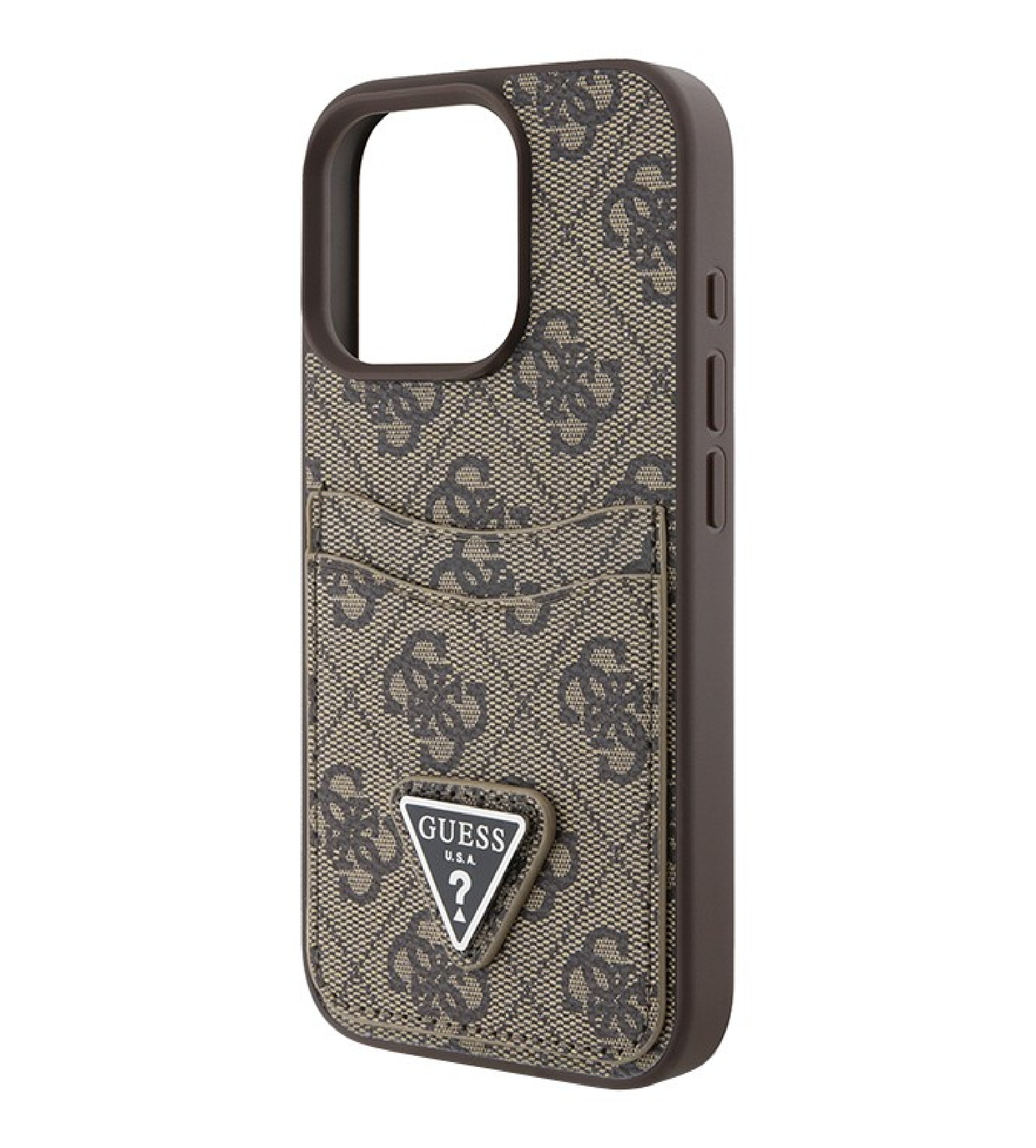 Чехол Guess PU 4G Double Triangle metal logo с слотом под карту для iPhone 16 Pro, Коричневый