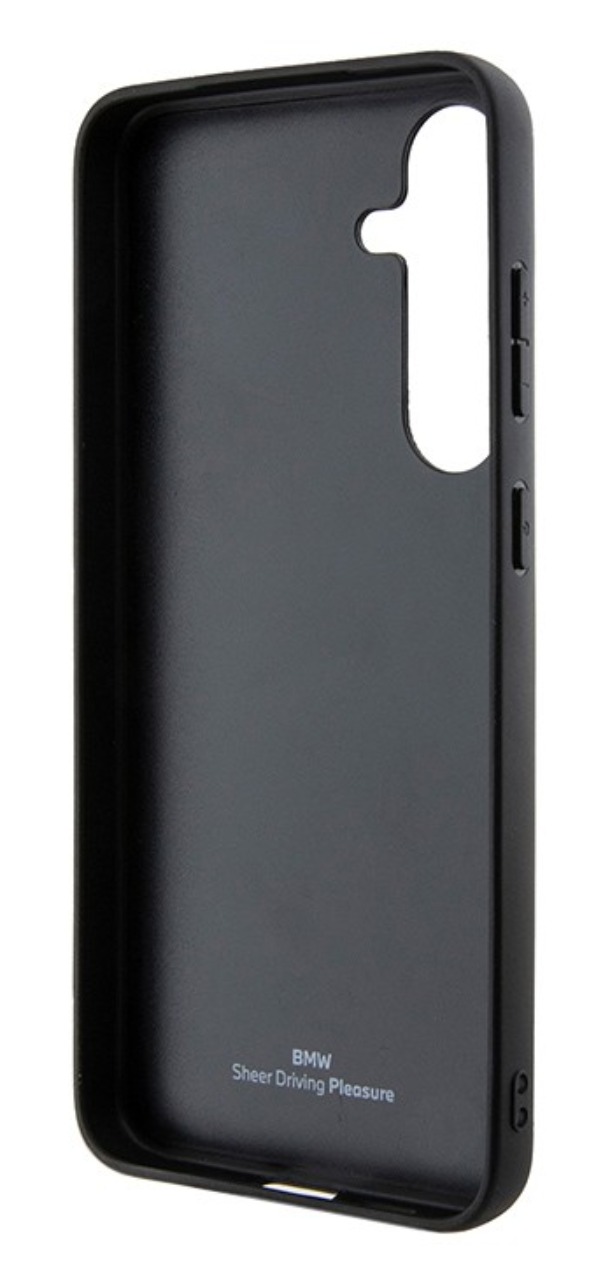 Чехол BMW для Samsung Galaxy S24, Кожаный текстурированный металлический логотип, Черный