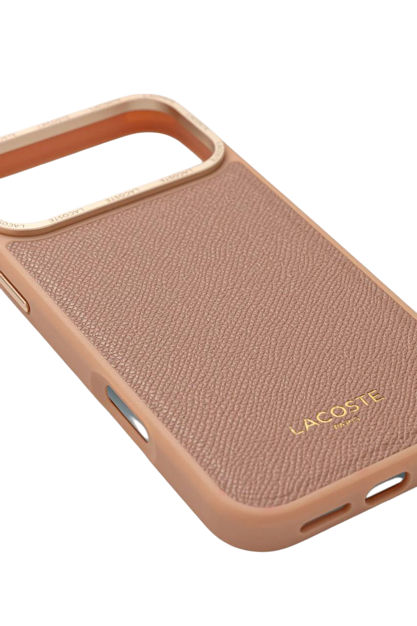 Чехол Lacoste для iPhone 17 Pro Max PU Grained Metal Foil logo & Cam Hard, MagSafe, Розовый