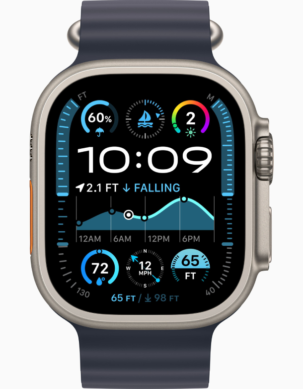 Apple Watch Ultra 2, 2024, GPS, 49 мм, корпус из бежевого титана, ремешок Ocean темно-синего цвета, MX4D3