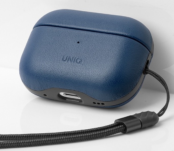 Чехол Uniq Terra Genuine Кожа с ремешком для AirPods Pro 2, Космический синий