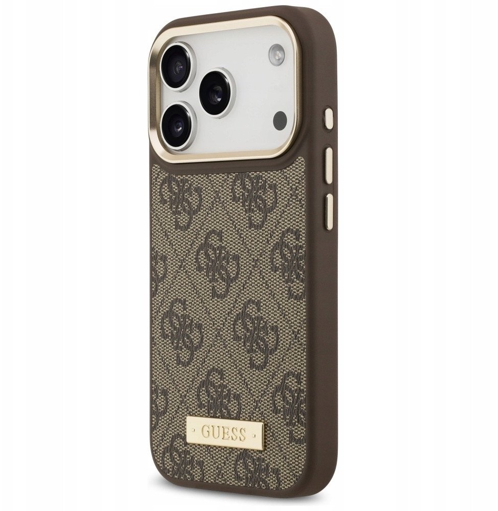 Чехол Guess iPhone 17 Pro чехол PU 4G Plate metal logo and Gold camera Hard Brown, Magsafe, Коричневый