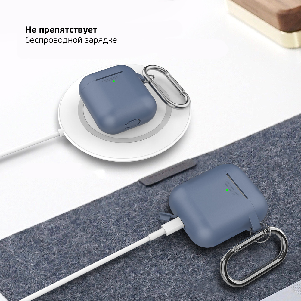 Чехол с карабином Deppa для AirPods, Синий