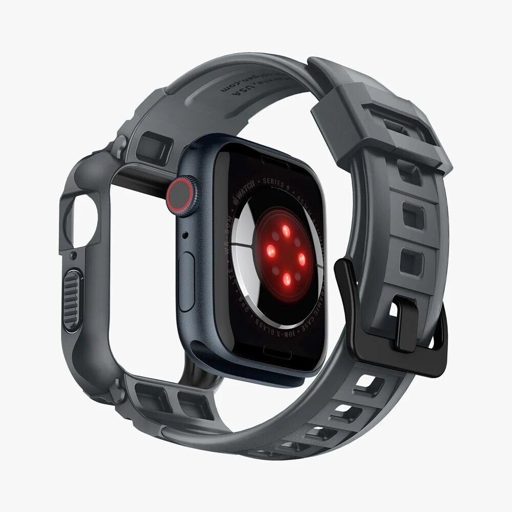 Ремешок+защитный чехол SPIGEN RUGGED ARMOR ”PRO” для APPLE WATCH 4/5/6/7/8/9/SE, 44/45мм, Темно-серый