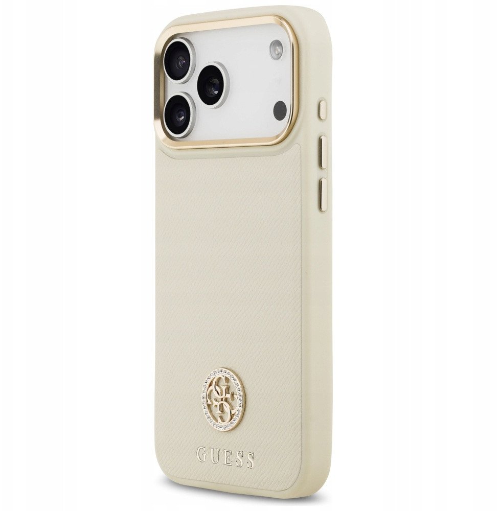 Чехол Guess iPhone 17 Pro Max PU Grained 4G Diamond metal logo Gold camera Hard Beige, MagSafe, Бежевый