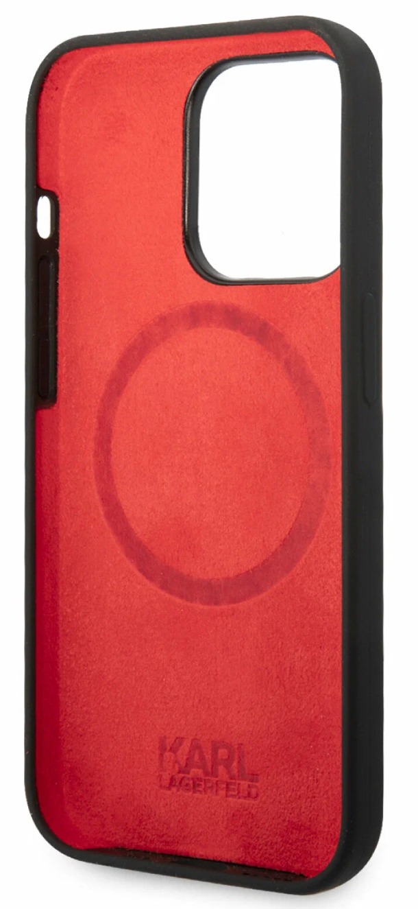 Чехол Lagerfeld для iPhone 15 Pro, Liquid silicone Metal plate logo Hard MagSafe, Черный