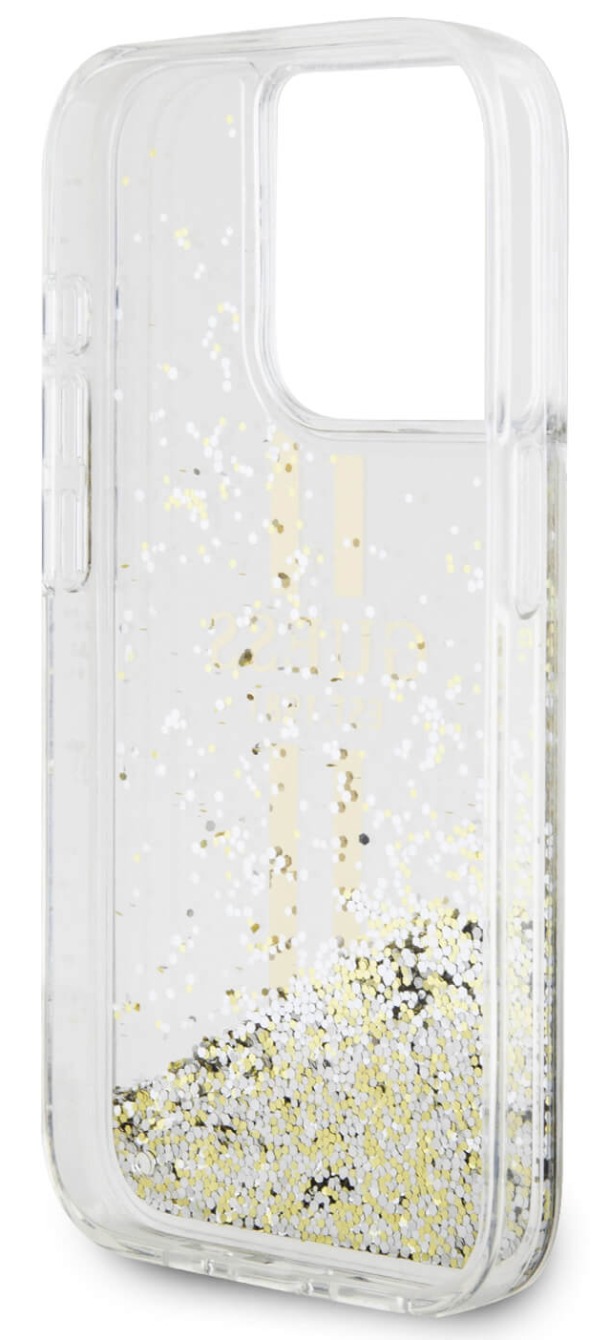 Чехол Guess для iPhone 15 Pro, Liquid Glitter Gold Stripes Hard, Золотой