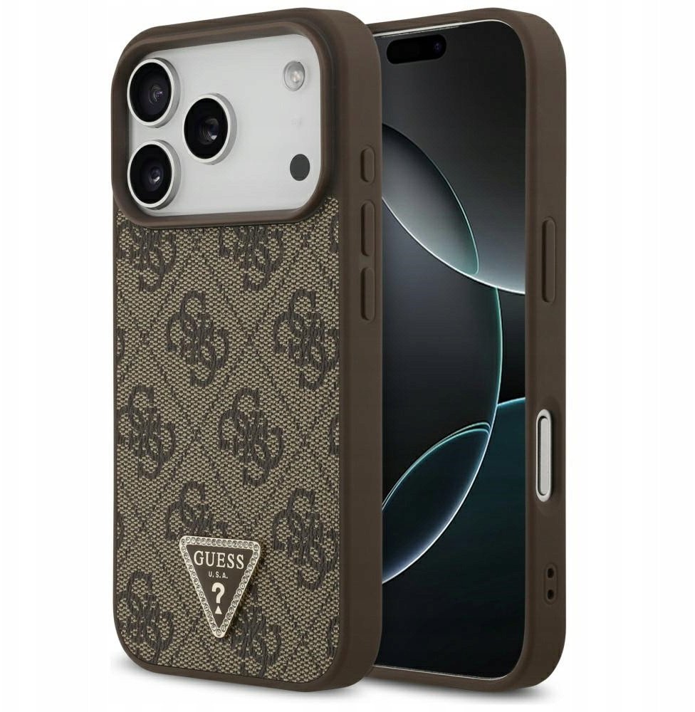 Чехол Guess iPhone 17 Pro PU 4G Triangle Diamond metal logo Hard Brown, Magsafe, Коричневый