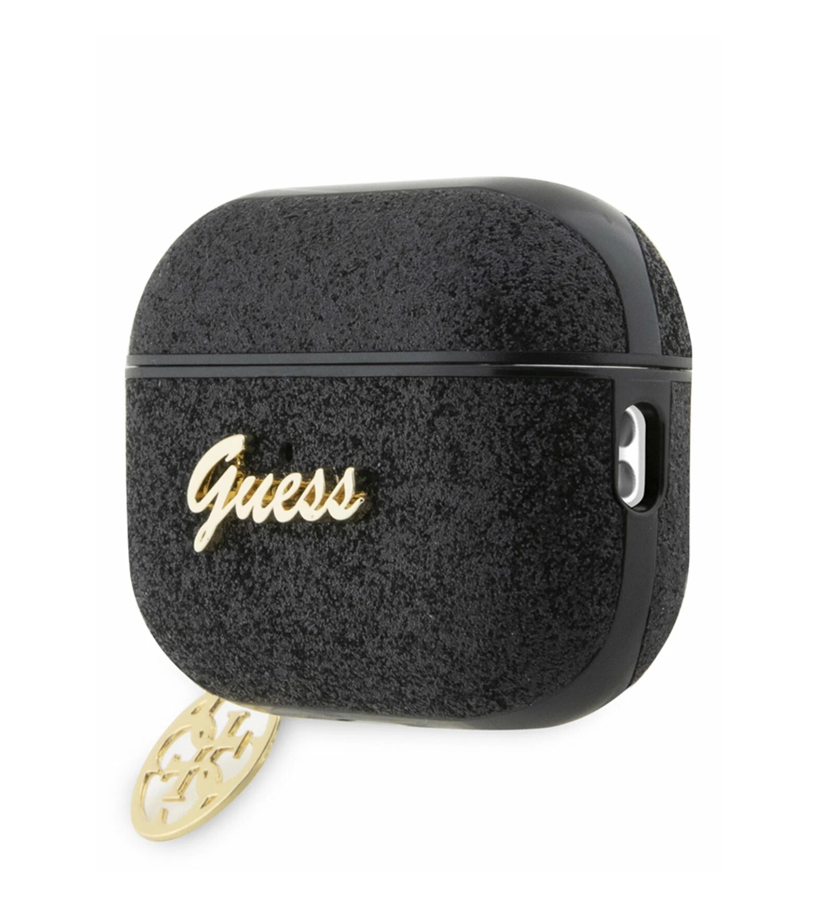 Чехол Guess Glitter flakes Metal logo with Charm для Airpods Pro 2, Черный