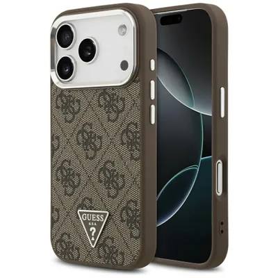 Чехол Guess iPhone 17 Pro PU 4G Triangle metal logo Silver camera Hard Brown, Magsafe, Коричневый