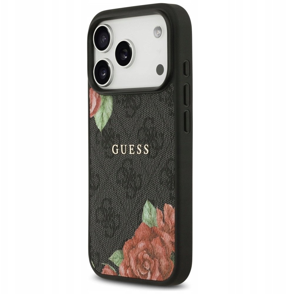 Чехол Guess iPhone 17 Pro Max PU Flowers Roses Hard Black, MagSafe, Черный