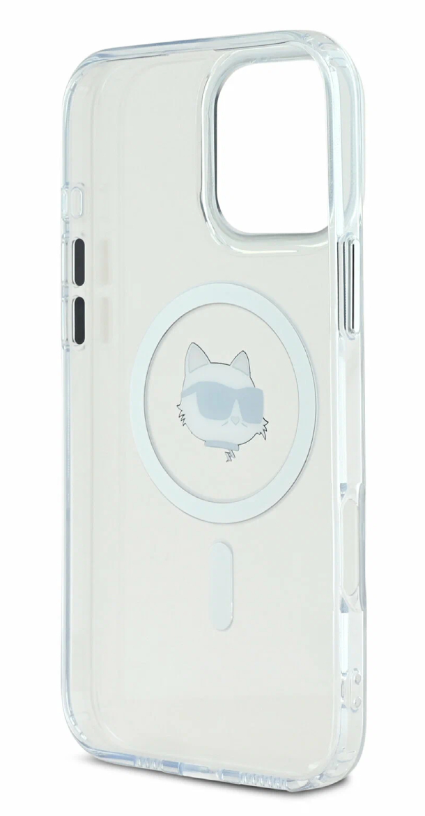 Чехол Lagerfeld для iPhone 16 Pro, PC/TPU NFT Choupette Head Metal camera MagSafe, Белый