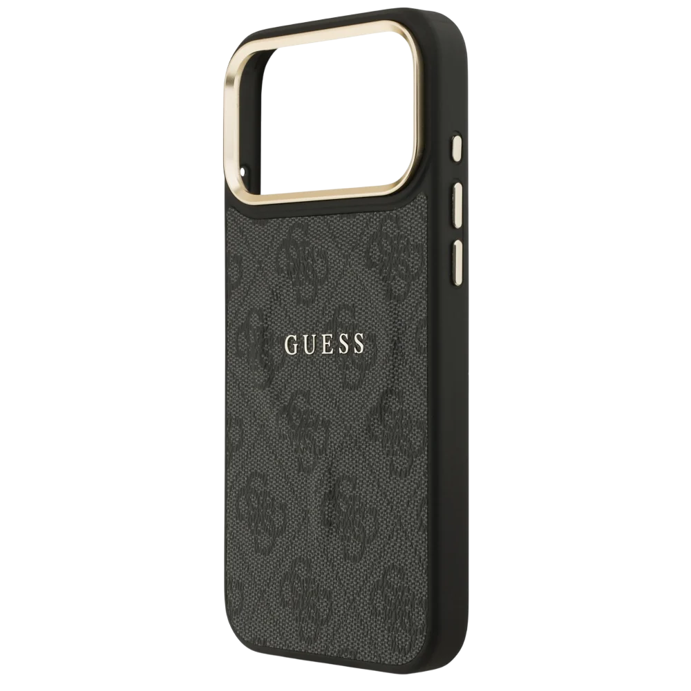 Чехол Guess iPhone 17 Pro чехол PU 4G Classic metal logo Gold camera Hard Black, Magsafe, Коричневый