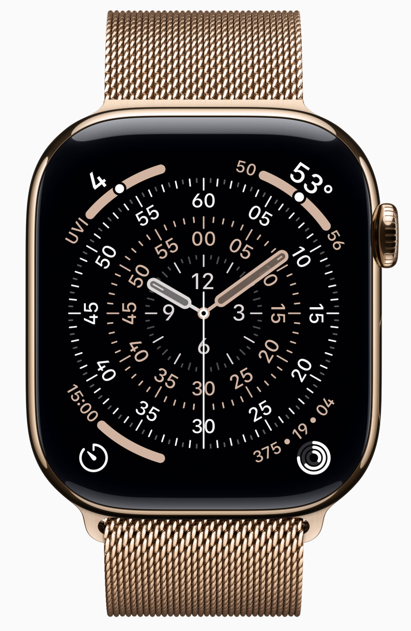 Apple Watch Series 11, 42 мм, корпус из золотого титана, ремешок Milanese золотого цвета