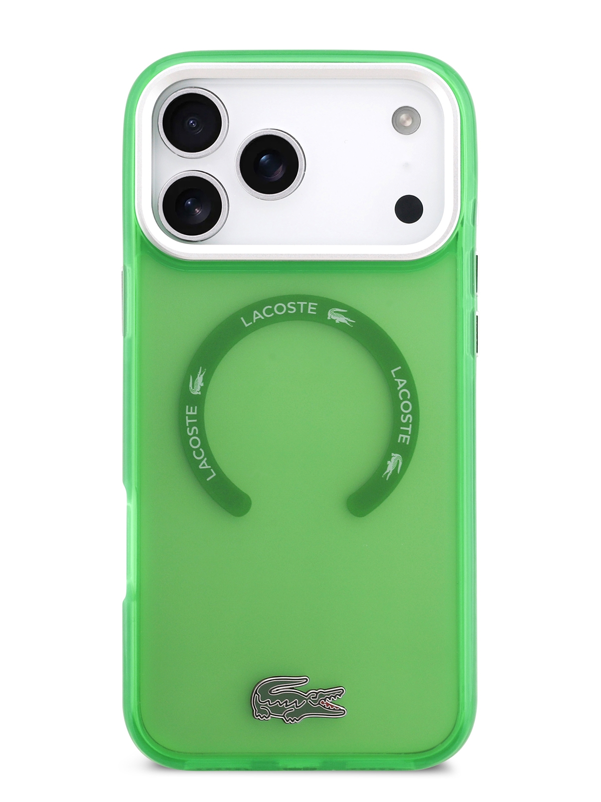 Чехол Lacoste для iPhone 17 Pro Max ShockProof Lacquer Metal logo Hard Frosted, MagSafe, Прозрачно-зеленый
