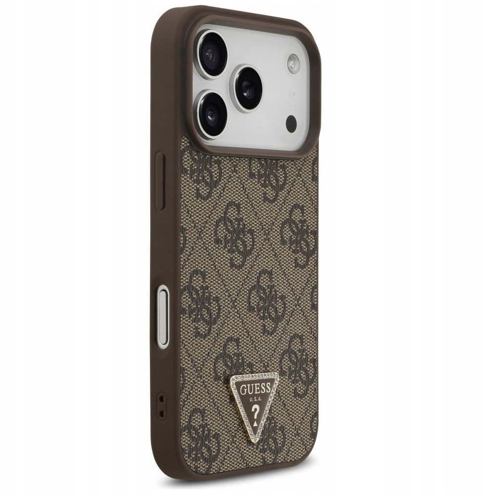 Чехол Guess iPhone 17 Pro PU 4G Triangle Diamond metal logo Hard Brown, Magsafe, Коричневый