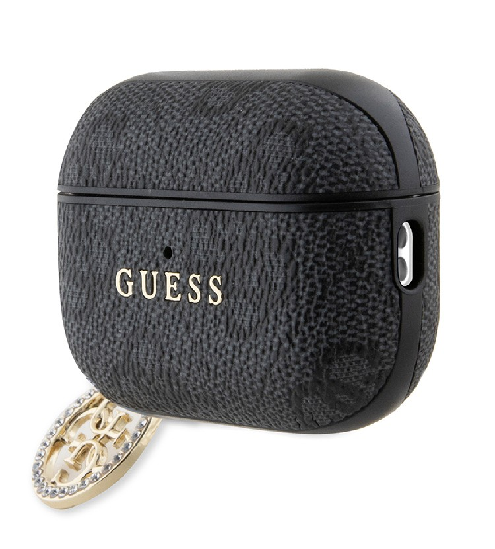 Чехол Guess PU leather 4G with Classic metal logo and Diamond charm для Airpods Pro 2, Черный