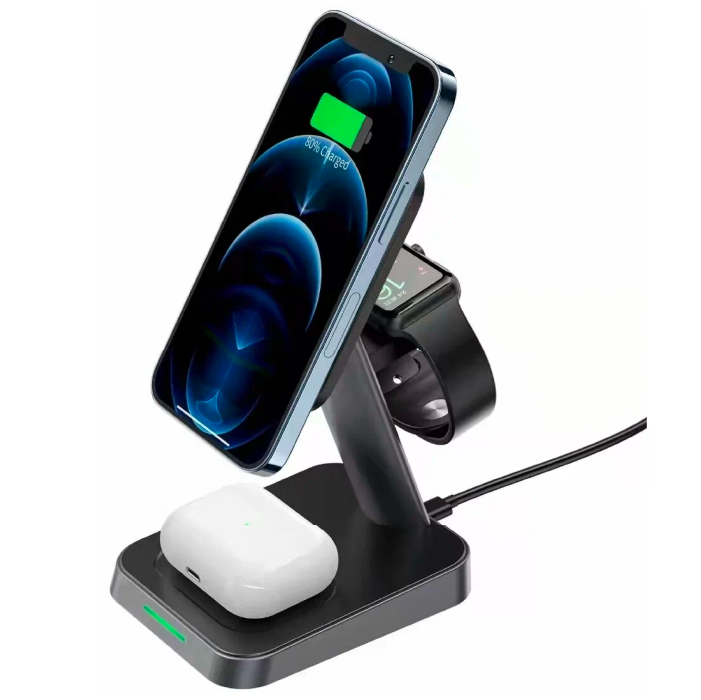 ACEFAST 3 в 1 Desktop wireless charging stand E3: iPhone, Airpods, iWatch 15W, Черная