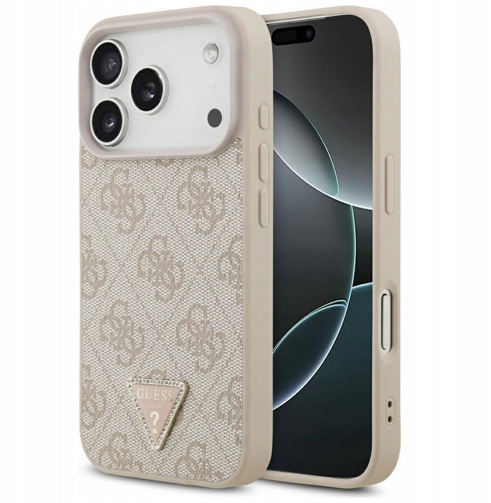 Чехол Guess iPhone 17 Pro PU 4G Triangle Diamond metal logo Hard Pink, Magsafe, Розовый