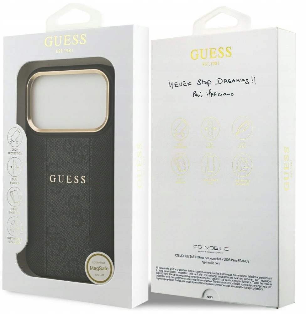 Чехол Guess iPhone 17 Pro чехол PU 4G Stripe Classic metal logo Gold camera Hard Black, Magsafe, Черный