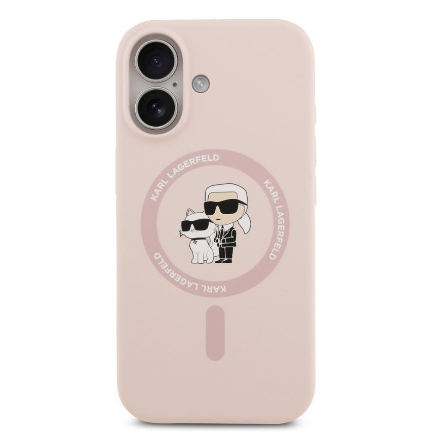Чехол Lagerfeld iPhone 17 Liquid Silicone NFT Karl & Choupette Hard Pink, MagSafe, Розовый