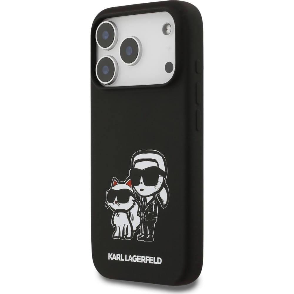 Чехол Lagerfeld iPhone 17 Pro Liquid Silicone Sketch Karl&Choup Metal cam Hard Black, Magsafe, Черный