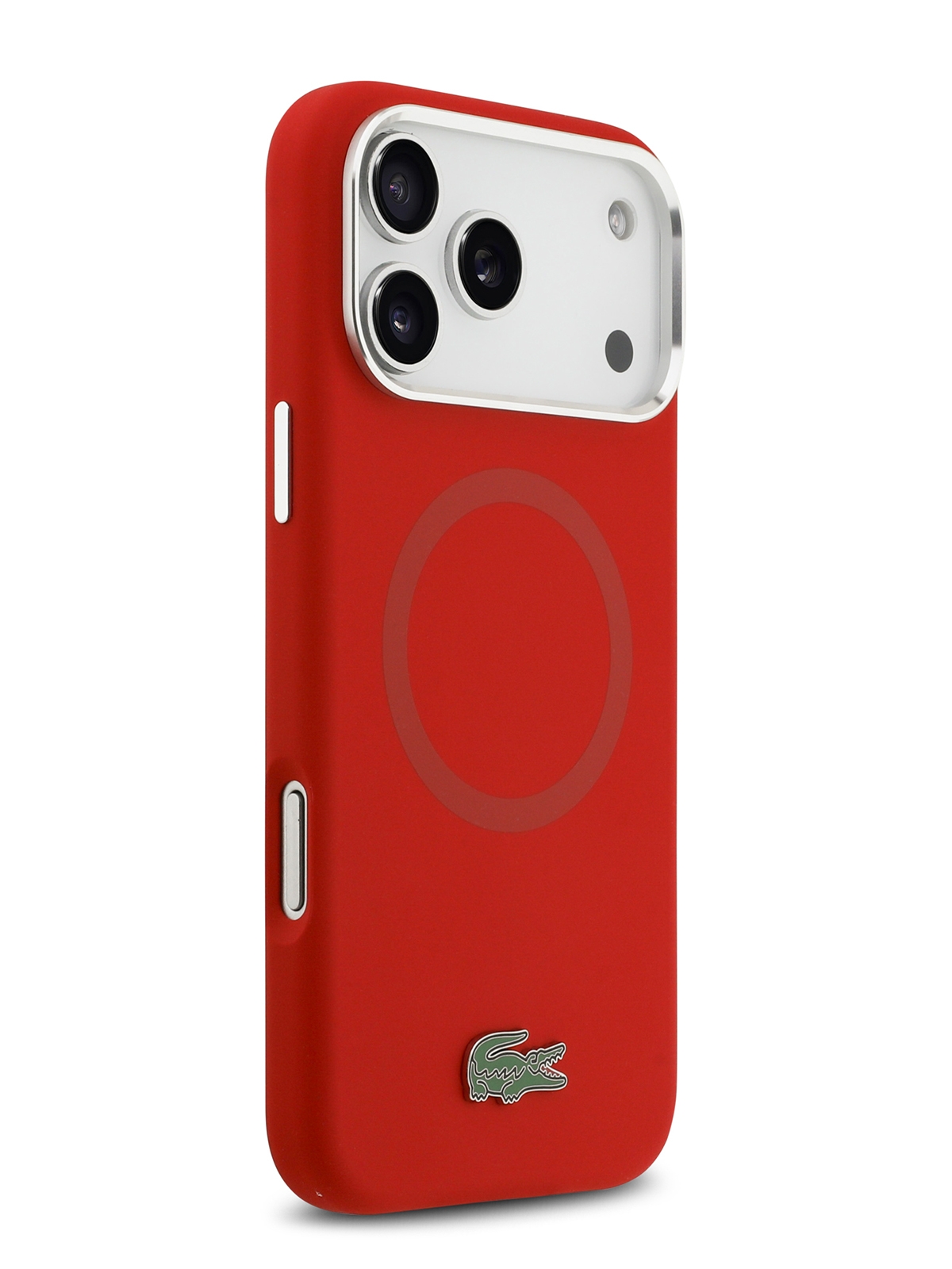 Чехол Lacoste для iPhone 17 Pro Max Liquid silicone Lacquer Metal logo & Cam Hard, MagSafe, Красный
