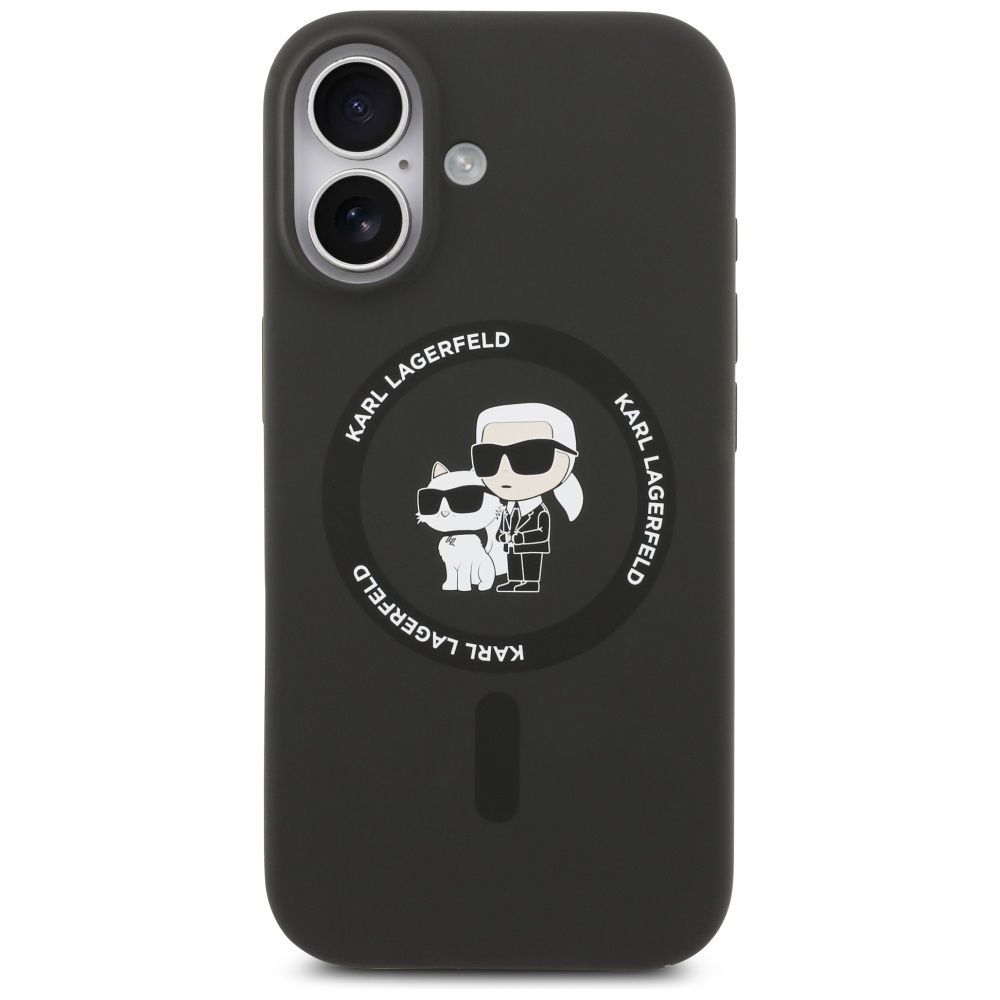 Чехол Lagerfeld iPhone 17 Liquid Silicone NFT Karl & Choupette Hard Black, MagSafe, Черный