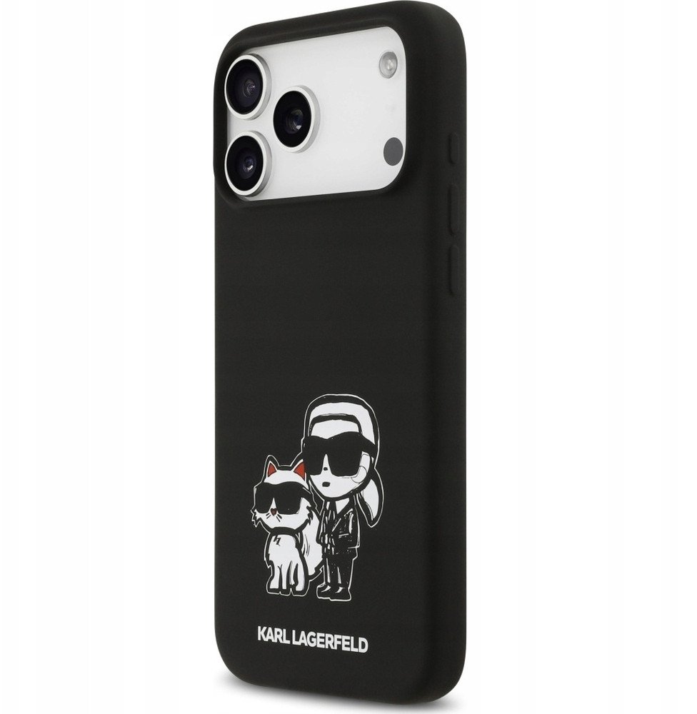 Чехол Lagerfeld iPhone 17 Pro Max Liquid Silicone Sketch Karl&Choup Metal cam Hard Blk, MagSafe, Черный