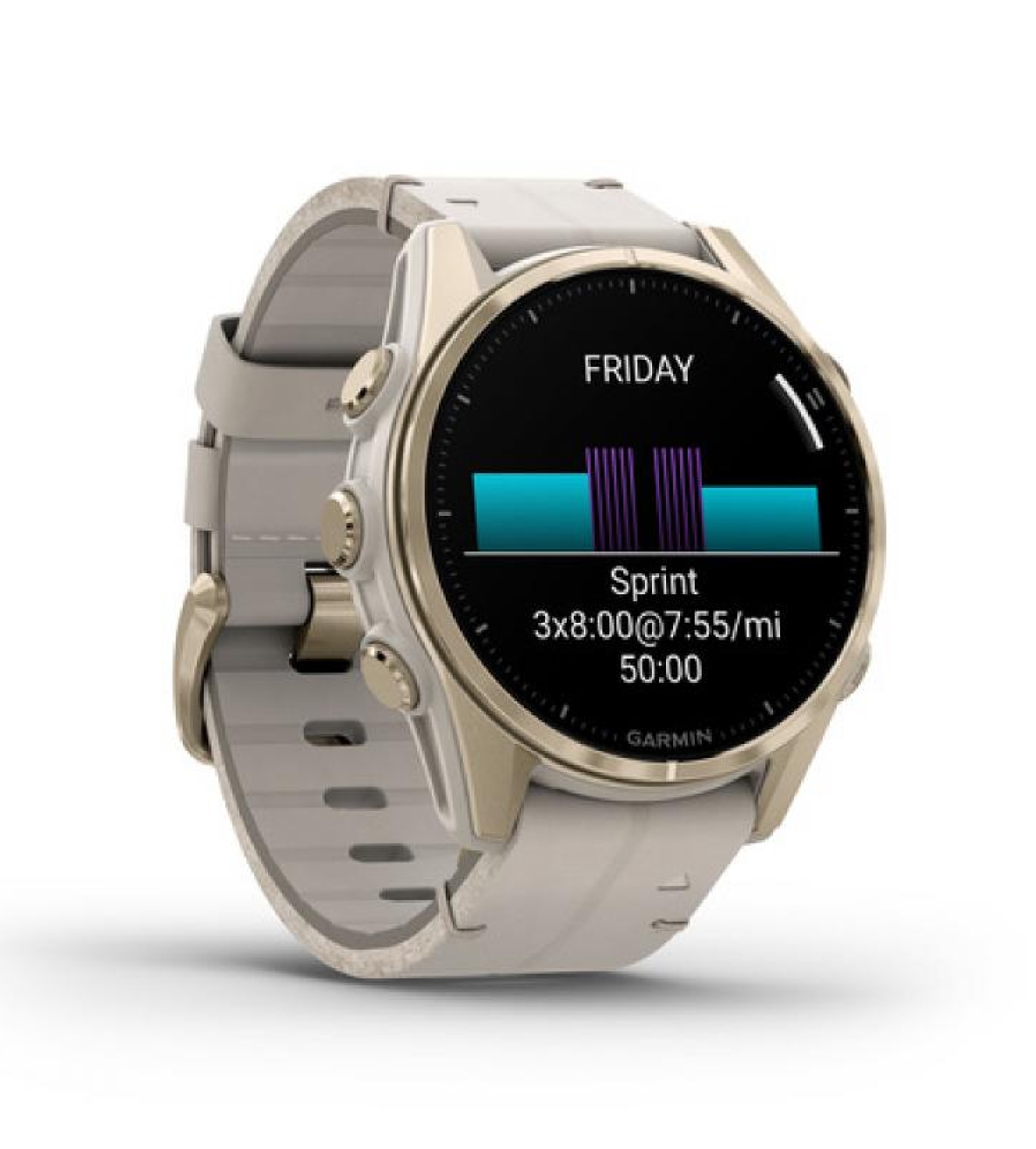 Garmin Fenix 8, 43 мм, AMOLED, Сапфировое мягкое золото из нержавеющей стали с кожаным ремешком серого цвета и силиконовым ремешком цвета серого/темного песчаника