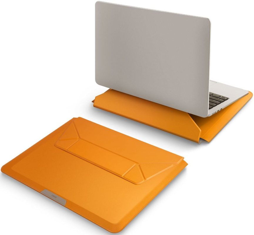 Чехол Uniq для ноутбуков 14" Oslo V.2 PU leather Magnetic Laptop sleeve/foldable stand Mustard, Оранжевый