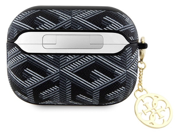 Чехол Guess для Airpods Pro 2 PU Кожа G CUBE с металлическим типом и брелком, Черный