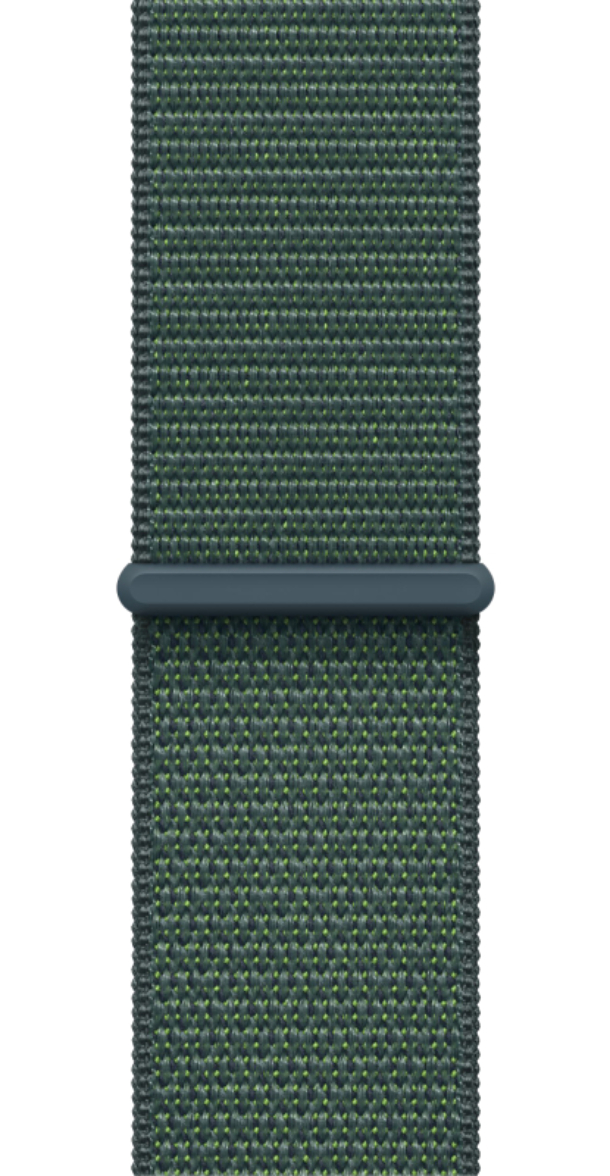 Apple Watch SE 2024, 44 мм, корпус из алюминия цвета «сияющая звезда», спортивный ремешок Loop зеленого цвета, MXEW3