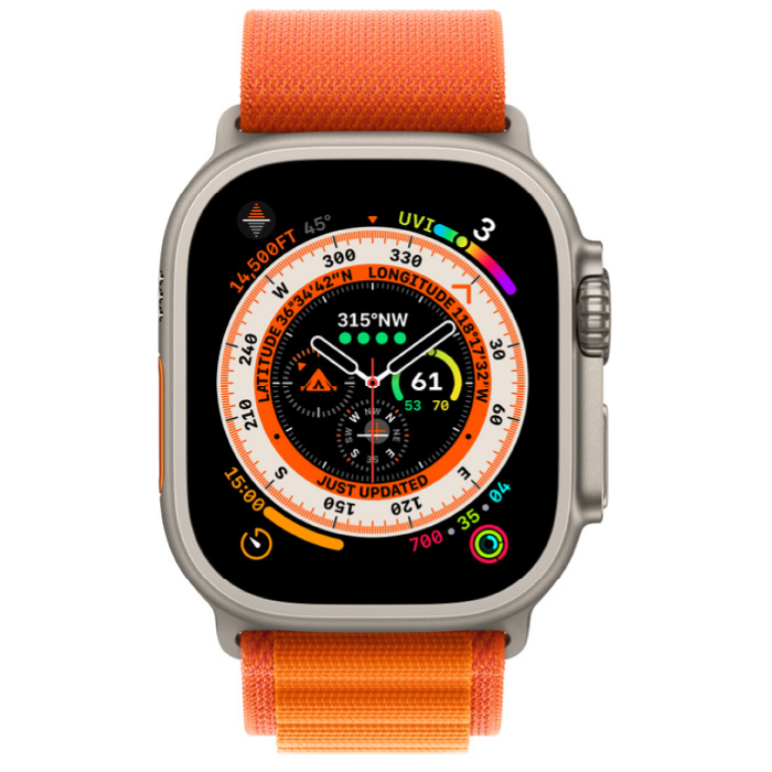 Apple Watch Ultra GPS, 49 мм, корпус из титана, ремешок Alpine оранжевого цвета, размер S, MNHH3