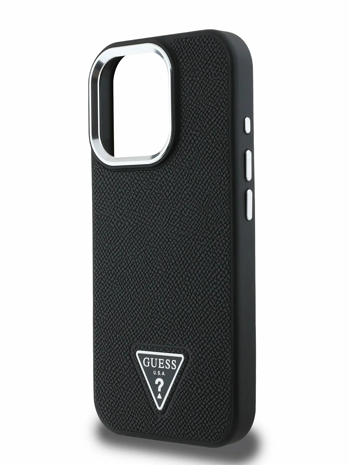 Чехол Guess для iPhone 16 Pro Max PU Grained leather Triangle metal logo, MagSafe, Черный