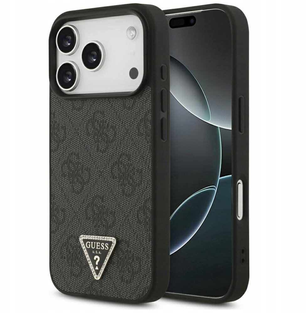 Чехол Guess iPhone 17 Pro PU 4G Triangle Diamond metal logo Hard Black, Magsafe, Черный
