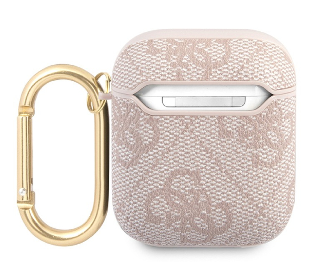 Чехол Guess для Airpods 2 PU leather 4G с металлическим логотипом и карабином, Розовый
