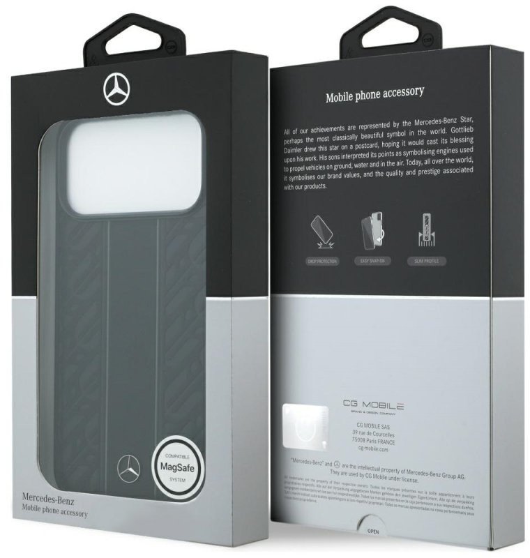 Чехол Mercedes iPhone 17 Pro Max Leather Laurel Leaves Vertical Stripes, MagSafe, Черный