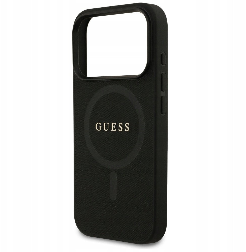 Чехол Guess iPhone 17 Pro PU Saffiano with Classic metal logo Hard Black, Magsafe, Черный